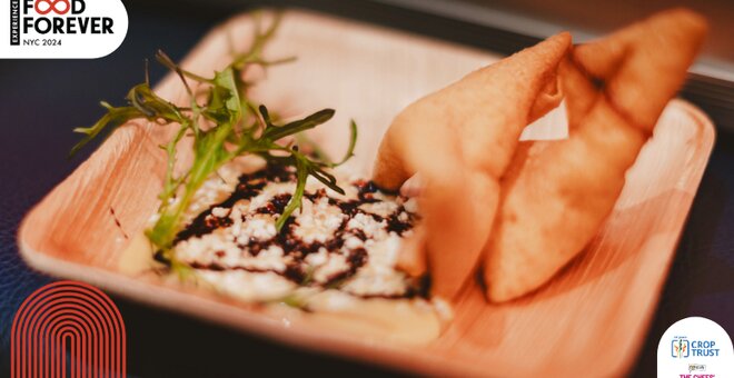Sweetpotato Chips with Queso Fresco and Algarrobina Honey
